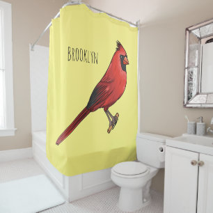 Northern cardinal bird cartoon illustration shower curtain
