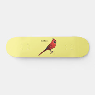 Northern cardinal bird cartoon illustration skateboard