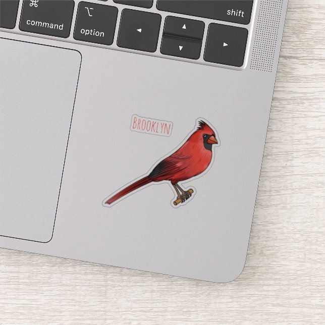 Northern cardinal bird cartoon illustration sticker (Detail)