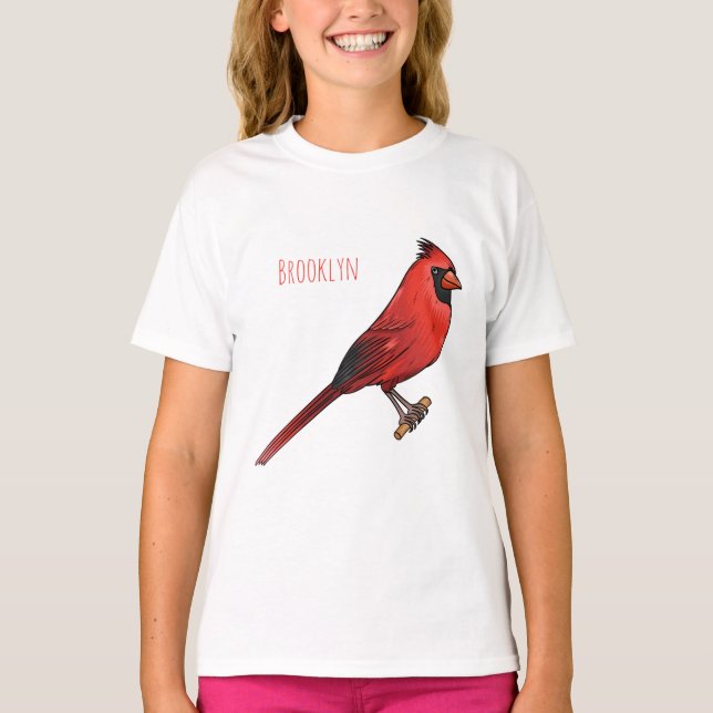 Northern cardinal bird cartoon illustration T-Shirt (Front)