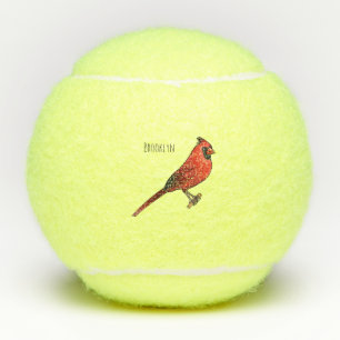Northern cardinal bird cartoon illustration  tennis balls