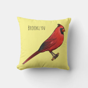 Northern cardinal bird cartoon illustration throw pillow