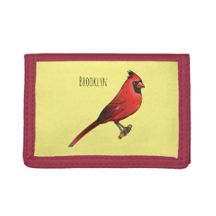 Northern cardinal bird cartoon illustration tri-fold wallet