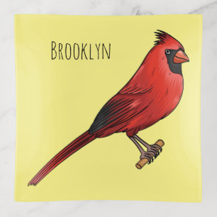 Northern cardinal bird cartoon illustration trinket tray