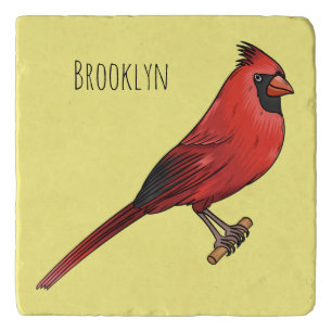 Northern cardinal bird cartoon illustration trivet