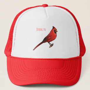 Northern cardinal bird cartoon illustration trucker hat