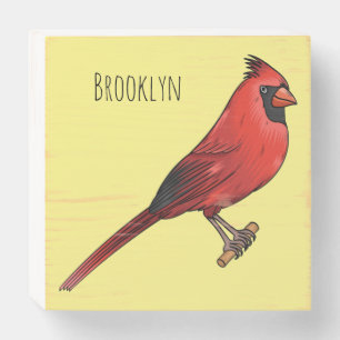 Northern cardinal bird cartoon illustration wooden box sign