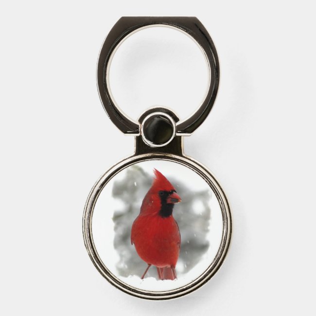 Northern Cardinal Bird in Snow Phone Ring Holder