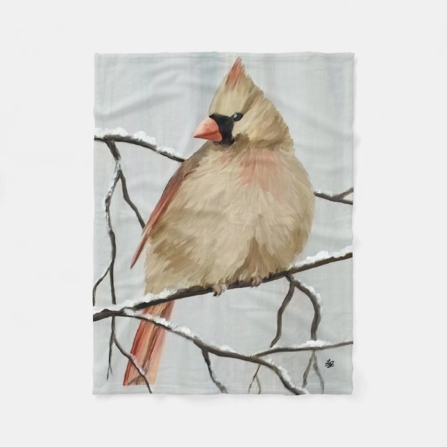 Northern Cardinal Bird In Winter Fleece Blanket (Front)