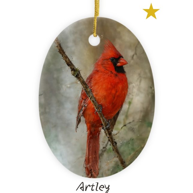 Northern Cardinal Bird Painting Year Christmas Ceramic Ornament (Creator Uploaded)