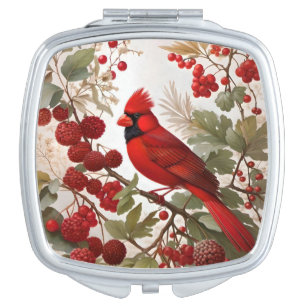 Northern Cardinal Bird Red Berries Compact Mirror