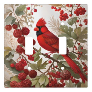 Northern Cardinal Bird Red Berries Light Switch Cover