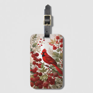 Northern Cardinal Bird Red Berries Luggage Tag