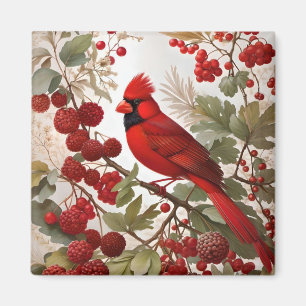 Northern Cardinal Bird Red Berries Magnet