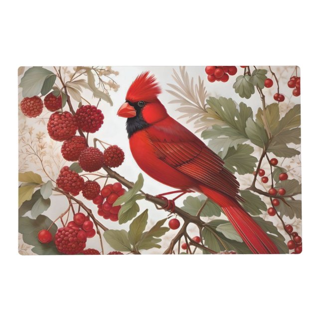Northern Cardinal Bird Red Berries Placemat (Front)