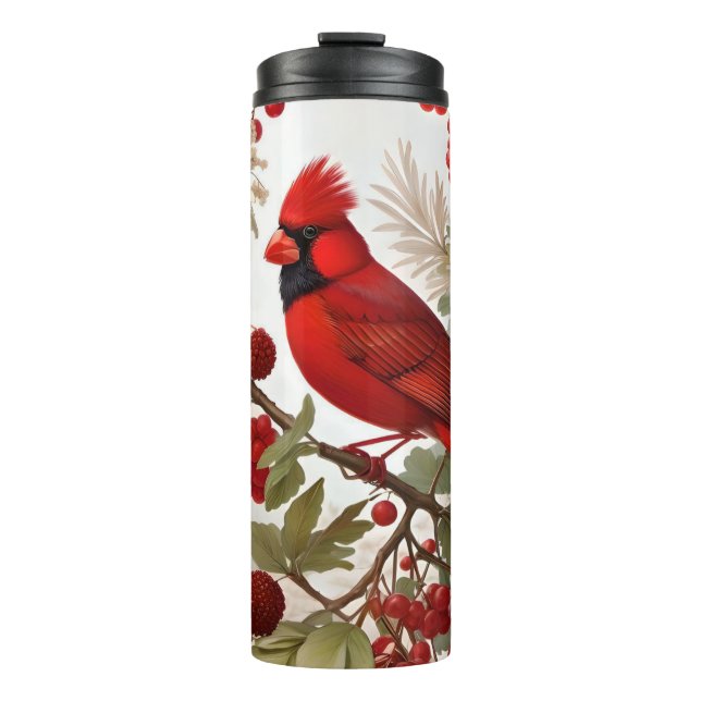 Northern Cardinal Bird Red Berries Thermal Tumbler (Front)