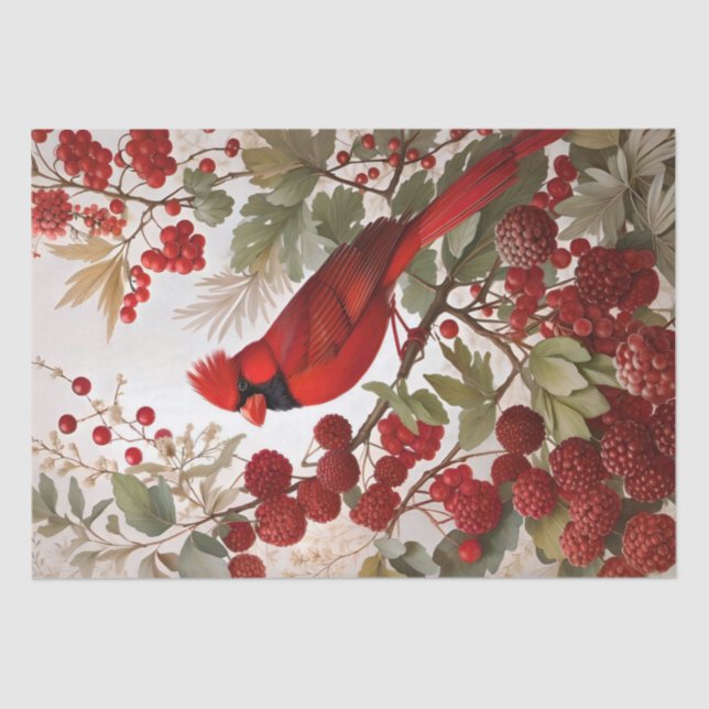 Northern Cardinal Bird Red Berries Tissue Paper (Front)