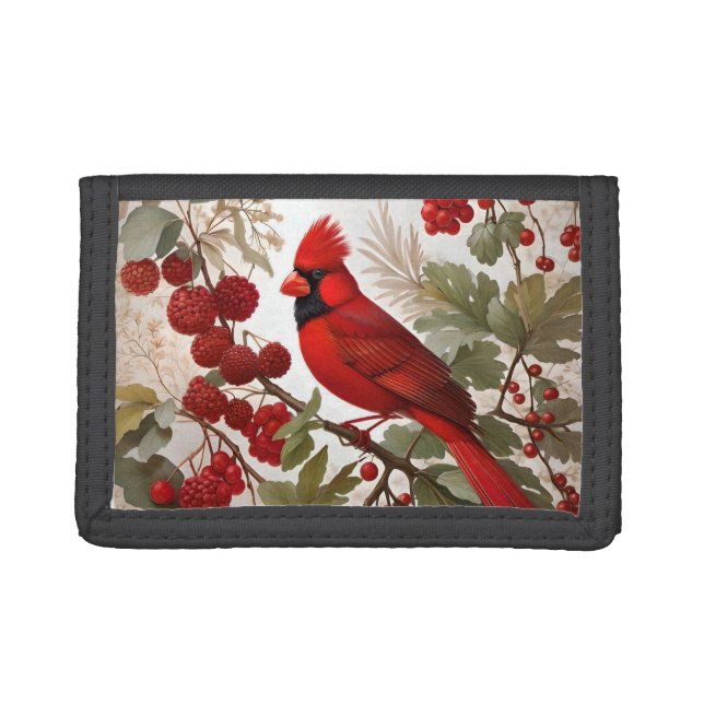 Northern Cardinal Bird Red Berries Trifold Wallet (Front)