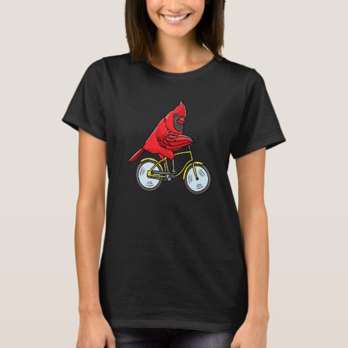 Northern Cardinal Bird Red Cardinal Riding A Bike  T_Shirt