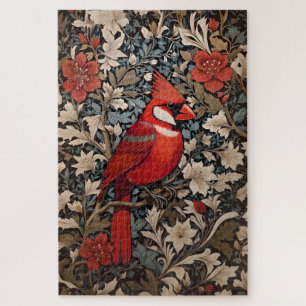 Northern Cardinal Bird William Morris Inspired Jigsaw Puzzle