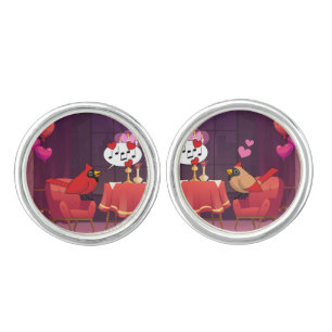 Northern Cardinal Birds Dinner Date Cufflinks