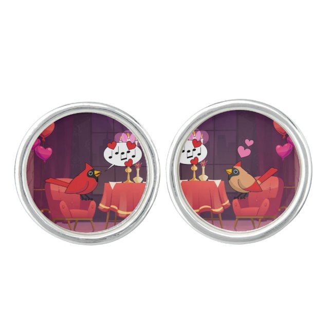 Northern Cardinal Birds Dinner Date Cufflinks (Front)