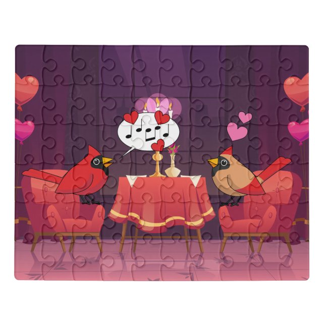 Northern Cardinal Birds Dinner Date Jigsaw Puzzle (Puzzle Horizontal)