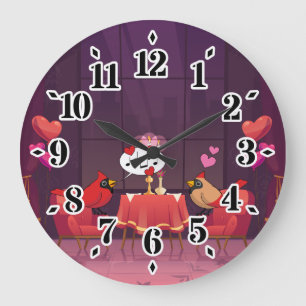 Northern Cardinal Birds Dinner Date Large Clock