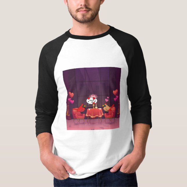 Northern Cardinal Birds Dinner Date T-Shirt (Front)