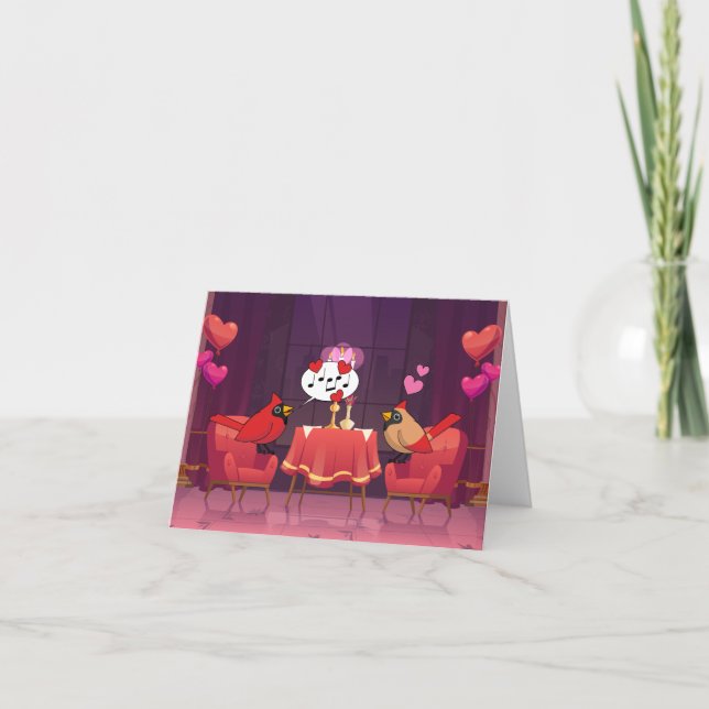 Northern Cardinal Birds Dinner Date Thank You Card (Front)