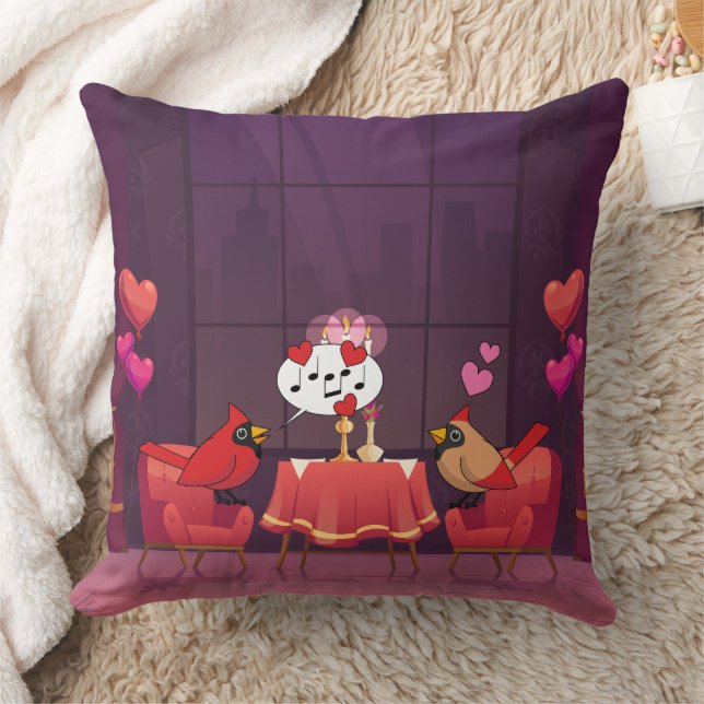 Northern Cardinal Birds Dinner Date Throw Pillow (Blanket)