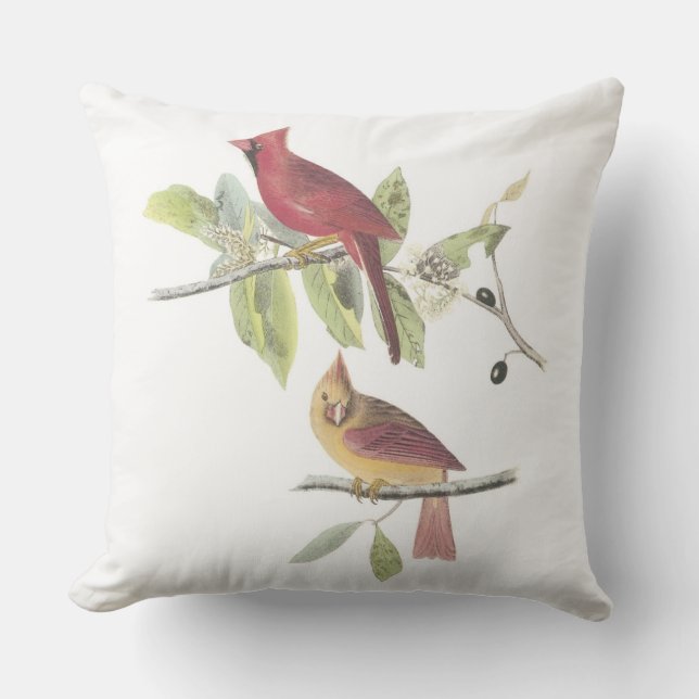 Northern Cardinal by Audubon Throw Pillow (Front)