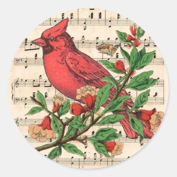 Northern Cardinal Classic Round Sticker by Aviateros at Zazzle