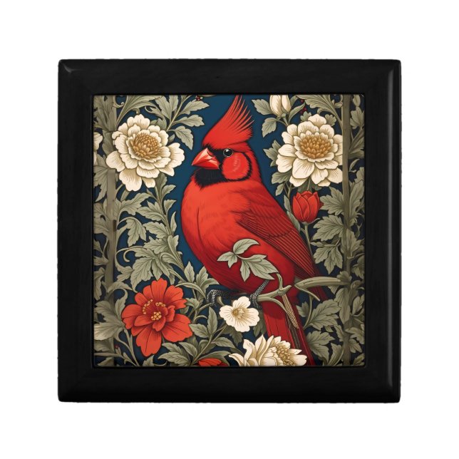 Northern Cardinal Floral William Morris Inspired Gift Box (Front)