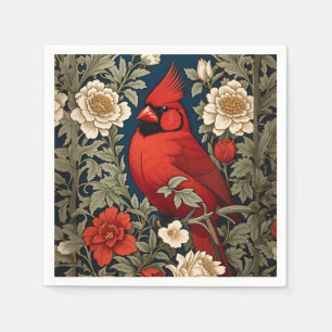 Northern Cardinal Floral William Morris Inspired Napkins