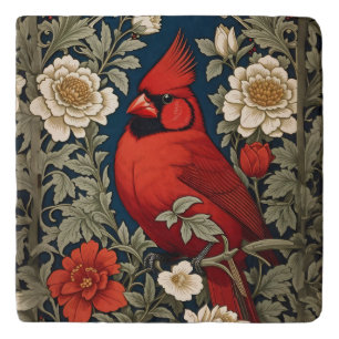Northern Cardinal Floral William Morris Inspired Trivet