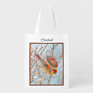 Northern Cardinal Flying - Original Photograph Grocery Bag