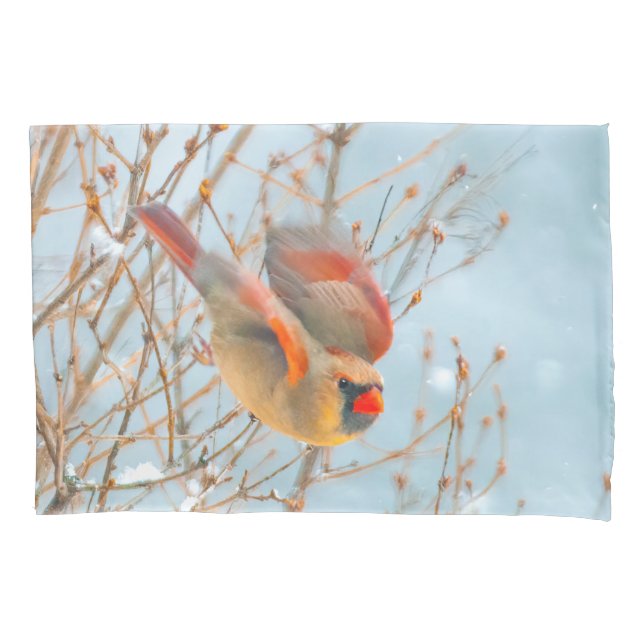 Northern Cardinal Flying - Original Photograph Pillow Case (Front)