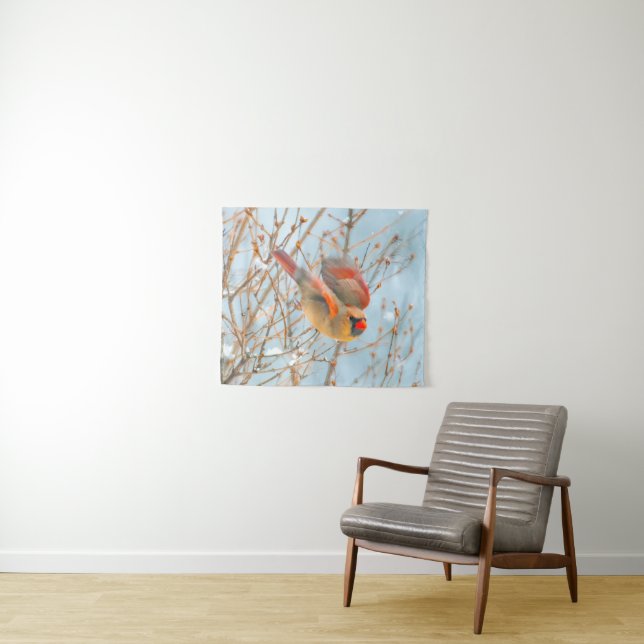 Northern Cardinal Flying - Original Photograph Tapestry (In Situ (Horizontal))