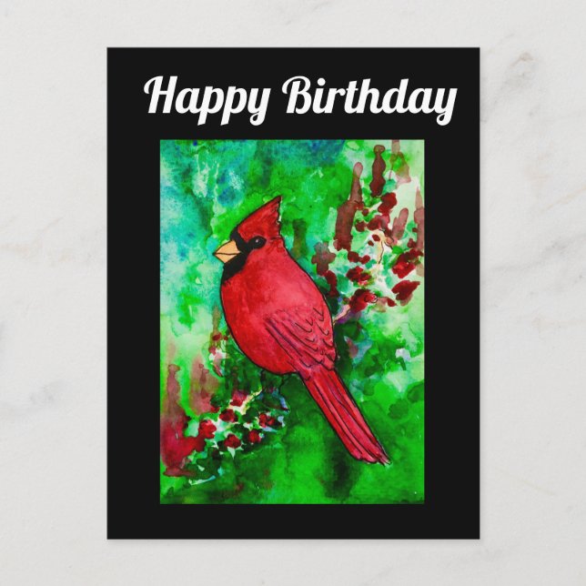 Northern Cardinal Handsome Happy Birthday Postcard (Front)