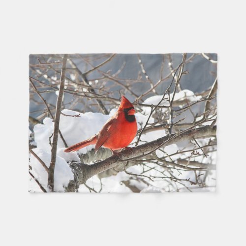 Northern cardinal in the snow fleece blanket
