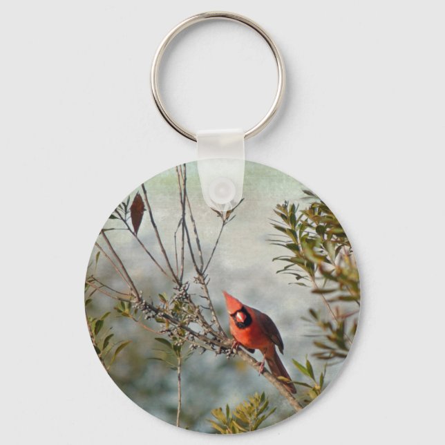 Northern Cardinal in Wax Myrtle Keychain (Front)