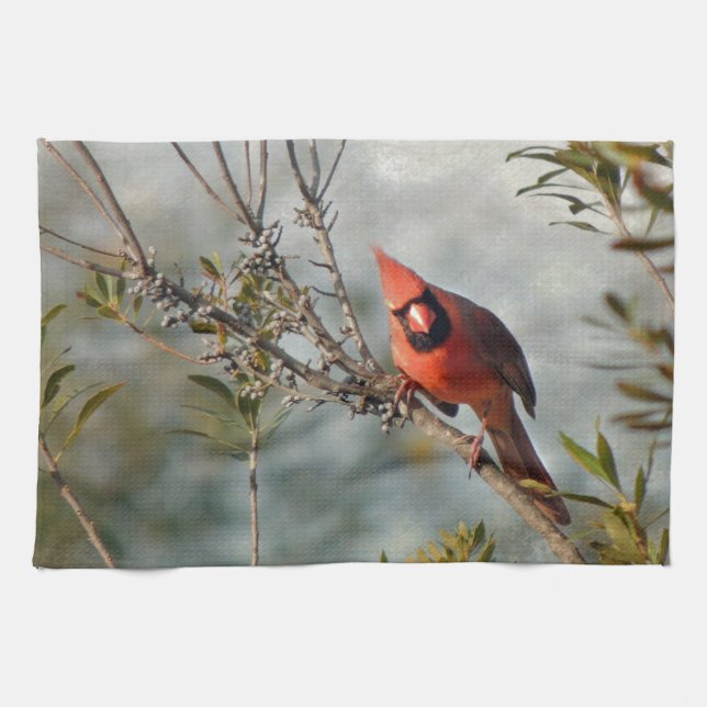 Northern Cardinal in Wax Myrtle Kitchen Towel (Horizontal)