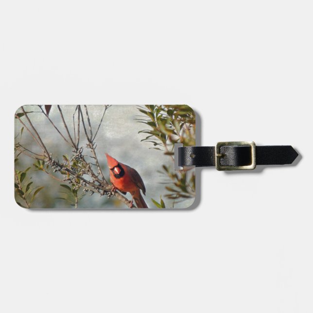 Northern Cardinal in Wax Myrtle Luggage Tag (Front Horizontal)