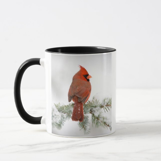 Northern Cardinal male on Blue Atlas Cedar Mug (Left)