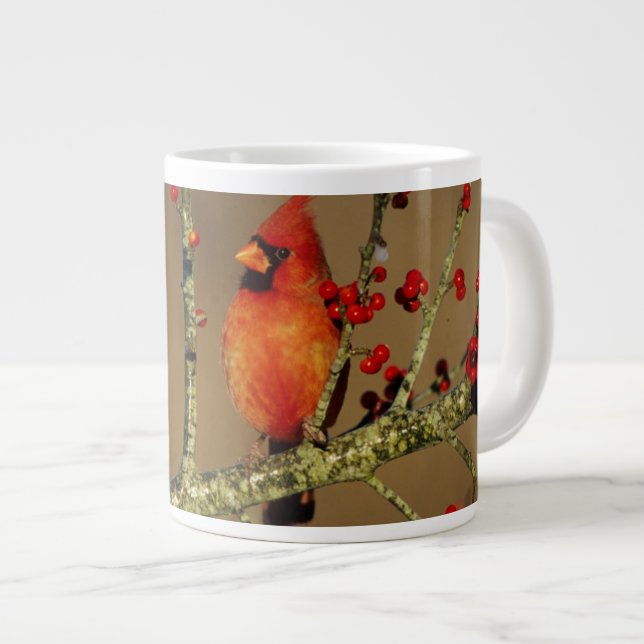 Northern Cardinal male perched, IL Giant Coffee Mug (Front Right)
