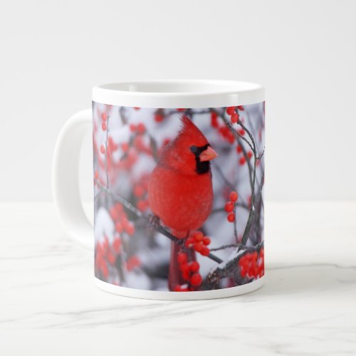 Northern Cardinal male Winter IL Giant Coffee Mug