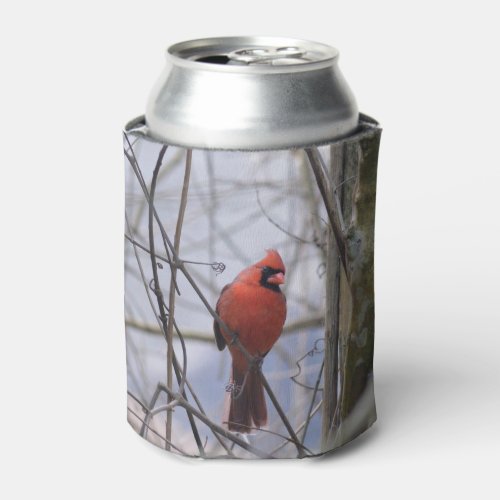 Northern Cardinal on a Misty Morning Can Cooler