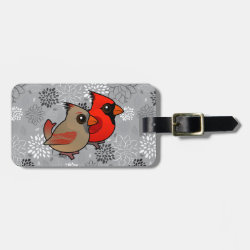 Northern Cardinal Pair Small Luggage Tag with leather strap