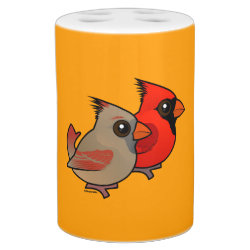 Northern Cardinal Pair Toothbrush Holder and Soap Dispenser Set